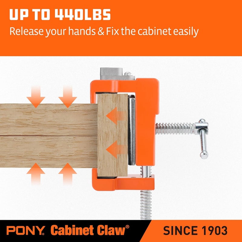 Pony 2-Pack Cabinet Clamps, 8510 Cabinet Claw, Face Frame Clamps for Installing Cabinets, 440 lbs Load Limited Orange - Image 5